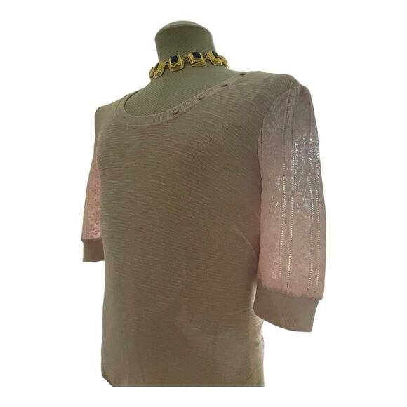 Frye and Co. Sepia Rose Round Neck 3/4 Pullover Sleeve Lace  Blouse - Medium NWT - Picture 6 of 12